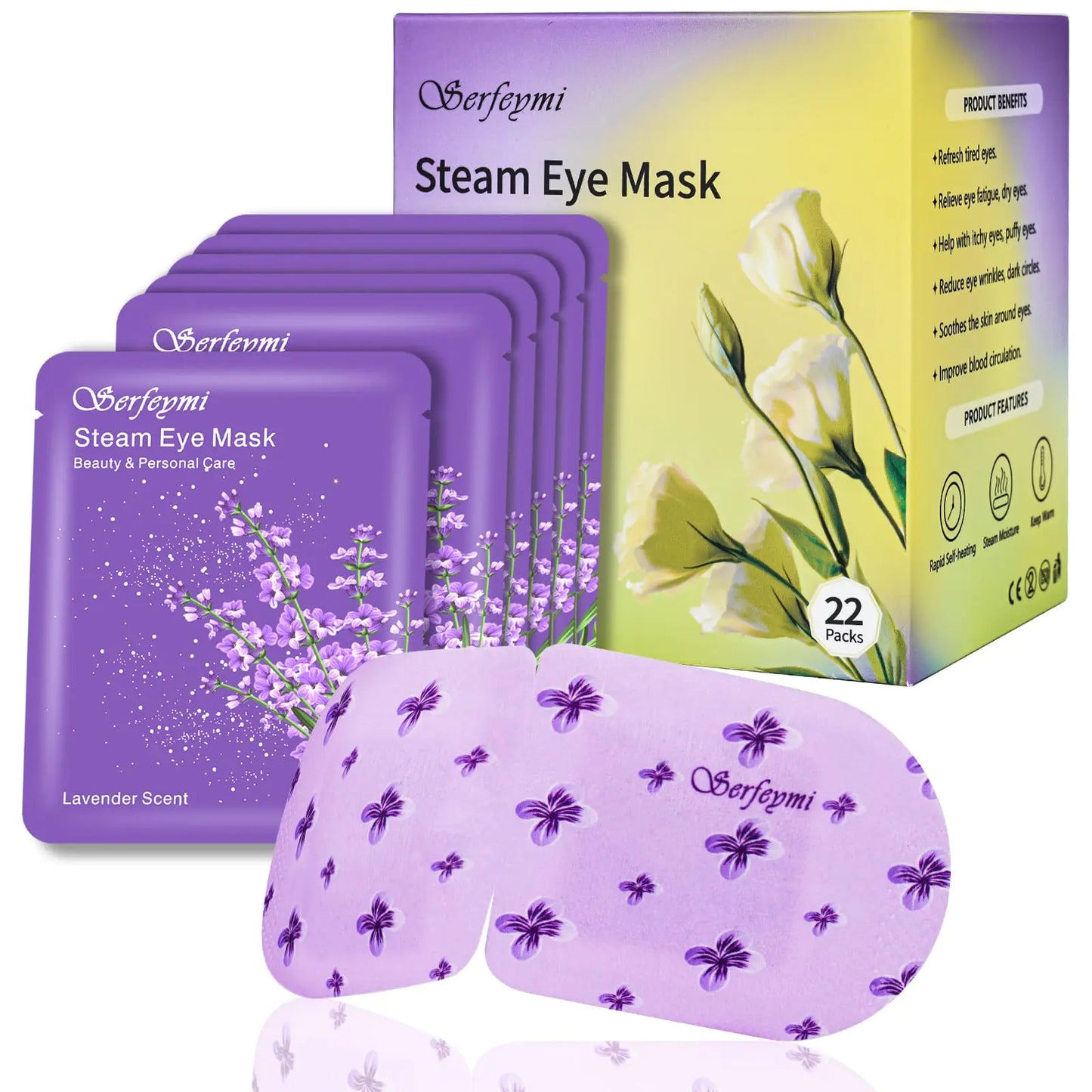 Lavender Steam Eye Mask (22-Pack) — Self-Heating Disposable Eye Spa for Relaxation, Sleep & Eye Fatigue Relief